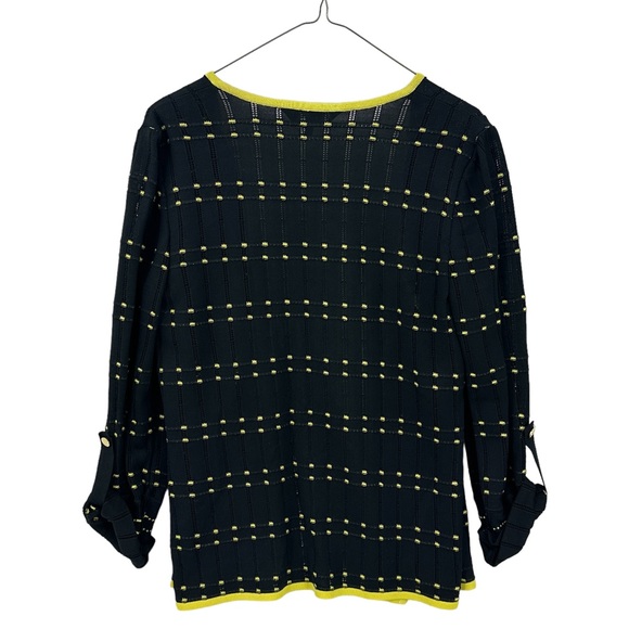 MING WANG Knit Sweater Jacket Black Yellow - Picture 2 of 6